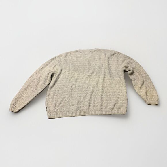 Vintage Textured Knit Beige Sweater Large Minimalist V-neck Neutral Pullover - Picture 3 of 4